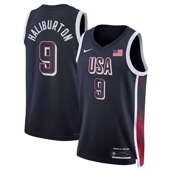 Mens USA Basketball #9 Tyrese Haliburton Navy 2024 Swingman Stitched Jersey